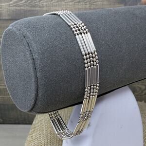 Italy Sterling Silver 925 Ball and Bar Multi Strand Chain 7.5 Inch Bracelet 8.5g